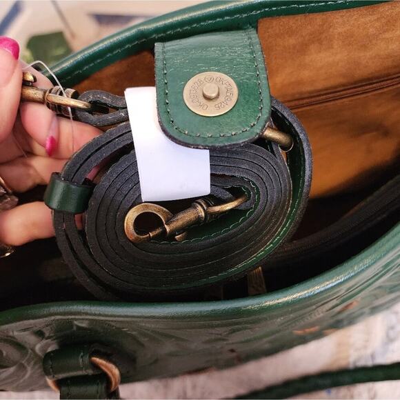 PATRICIA NASH NEW ADELINE TOOLED GREEN PURSE WITH DUST BAG - Picture 7 of 11